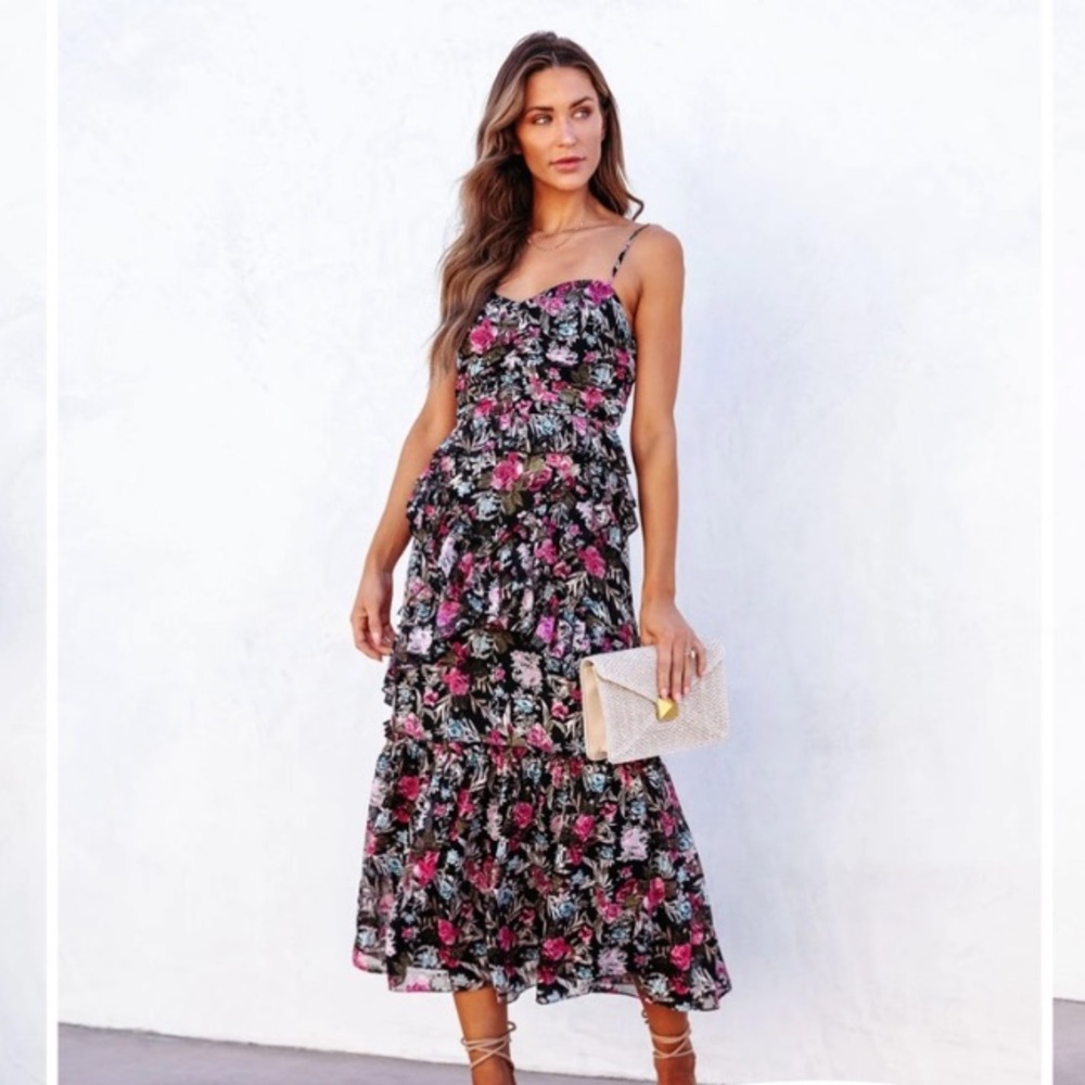 Kaycee Floral Tiered Midi Dress